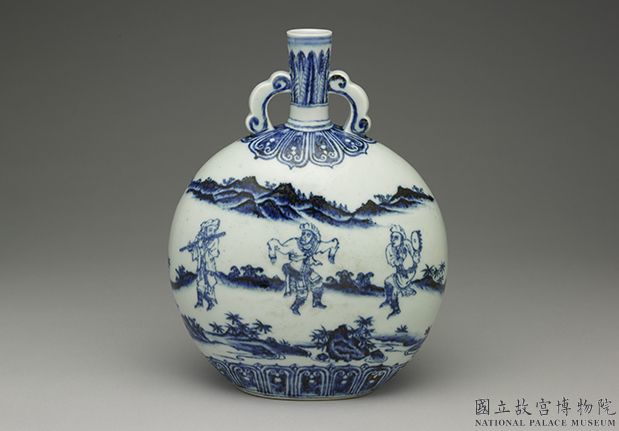 Flask with figures design in underglaze blue Ming dynasty, Yongle reign (1403-1424)-China Archive